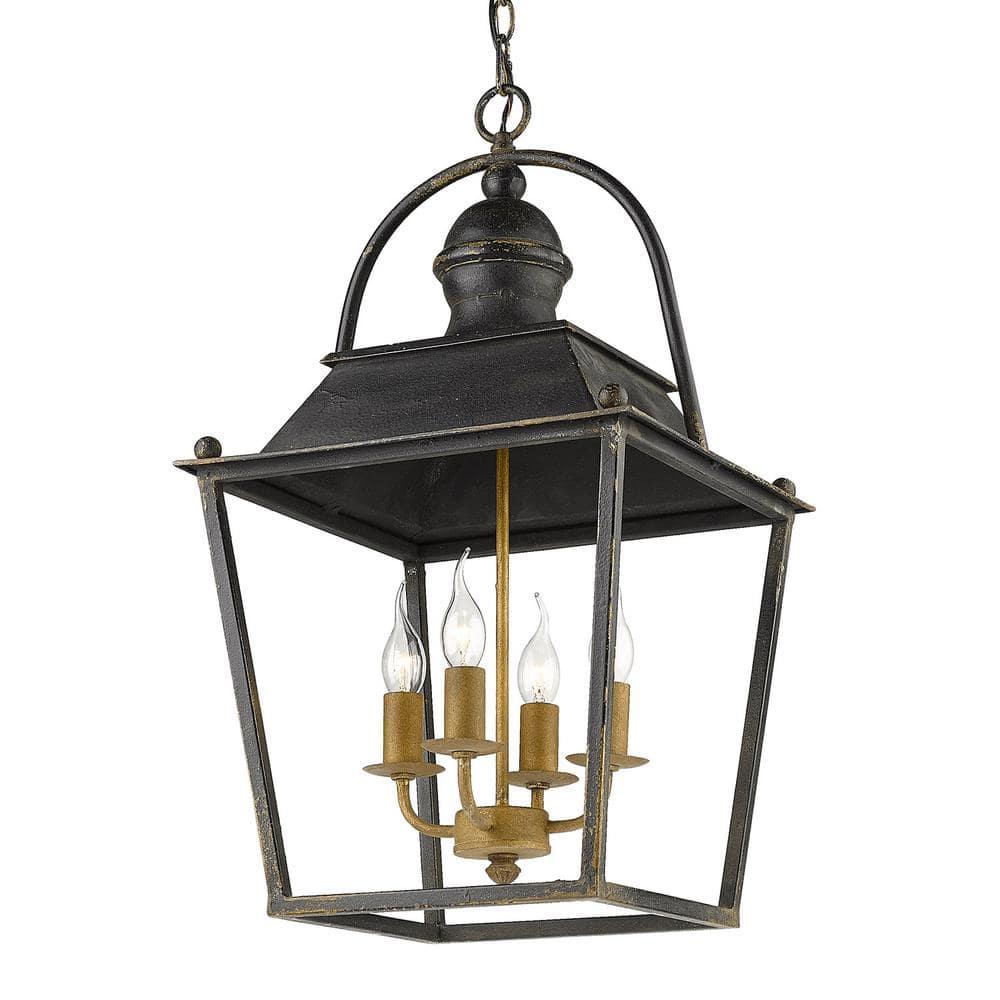 Golden Lighting Christoff 4-Light Pendant in Antique Black Iron with Antique Black Iron