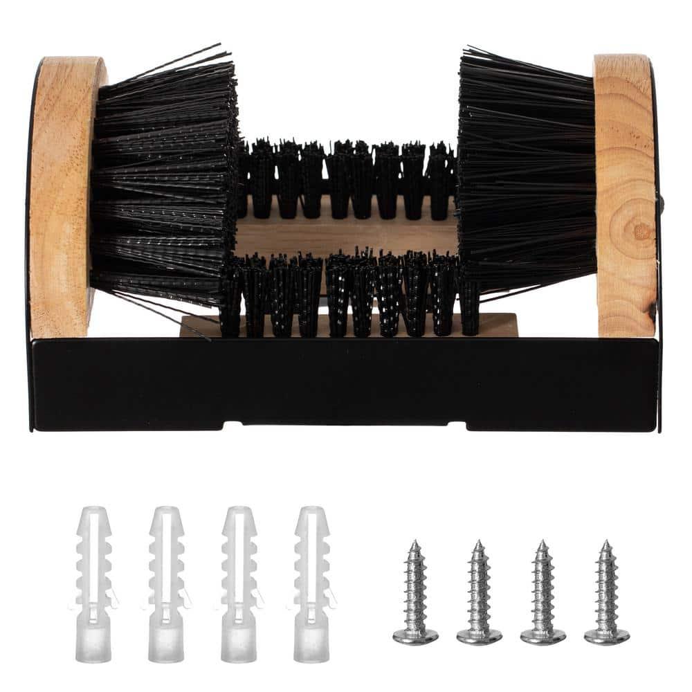 Gardenised Heavy-Duty Metal & Wooden Base Shoe Cleaner & Boot Scraper, Portable or Floor-Mounted Scrubbing Brush, Removes Mud, Snow and Sand, Wooden