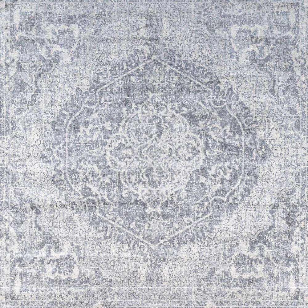 6' x 6' Modern Persian Vintage Medallion Area Rug, Gray/Ivory - JONATHAN Y