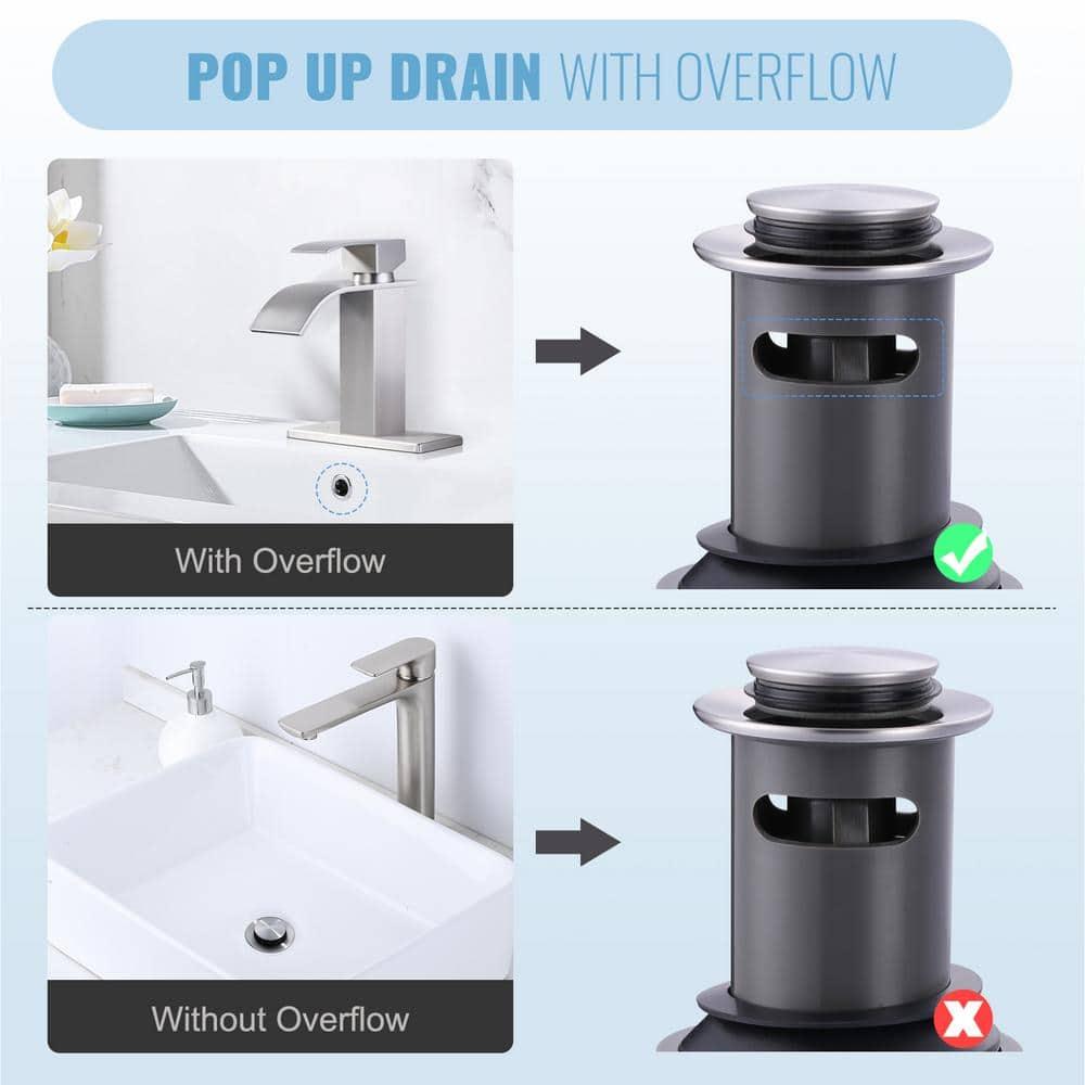 Pop Up Stopper Bathroom Sink Drain with Overflow Vessel Sink Drain for Bathroom Matte Black Pop Up Drain Stopper Anti Clog Strainer Assembly with Strainer Lavatory Vanity Vessel Pop Up Drain Stopper
