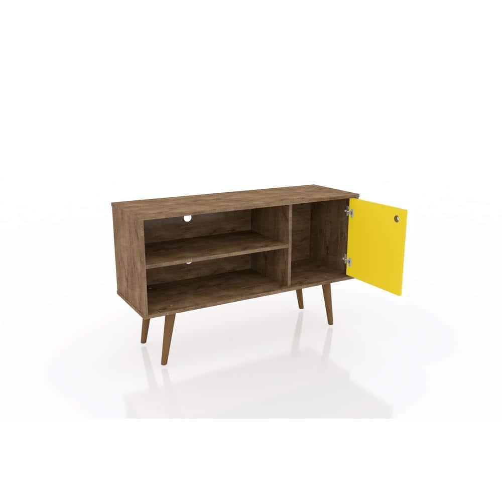 Liberty Mid Century Modern 2 Shelves and 1 Door TV Stand for TVs up to 46" Rustic Brown/Yellow - Manhattan Comfort