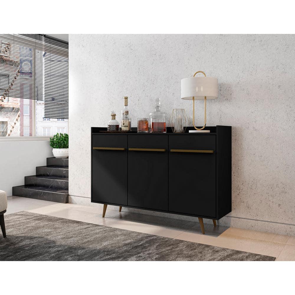 53.54" Bradley Buffet Stand Black - Manhattan Comfort: Mid-Century Modern Storage Console