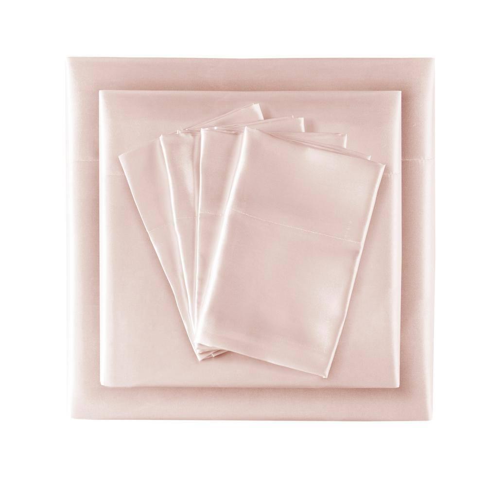 California King Satin Luxury 6pc Sheet Set Blush