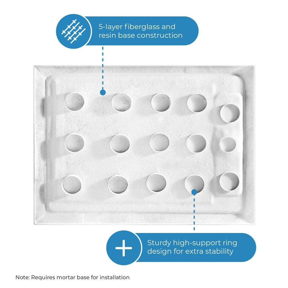 OVE Decors 60" x 34" Rectangle Shower Base Pan, White Acrylic, Hidden Side Drain, Reversible Design