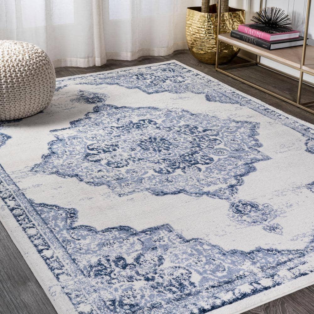 8'x10' Alhambra Ornate Medallion Modern Area Rug, Light Blue/Ivory - JONATHAN Y