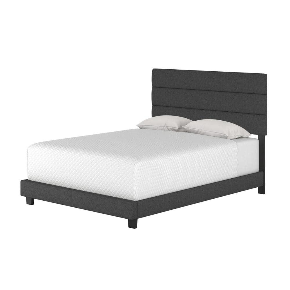 Boyd Sleep Ravenna Upholstered Linen Tri-Panel Channel Adjustable Height Headboard Platform Bed Frame