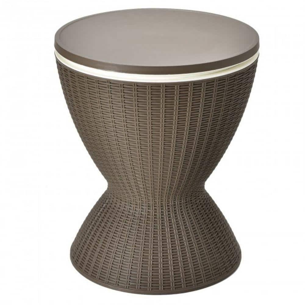 Topcobe 3 in 1 8 Gallon Patio Rattan Cooler Bar Table with Adjust Ice Bucket, Outdoor Patio Furniture for Balcony Garden Backyard -Brown