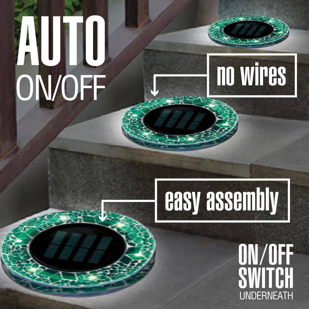 Bell + Howell 6 LED Round Green Mosaic Solar Powered Disk Lights with Auto On/Off - 4 Pack
