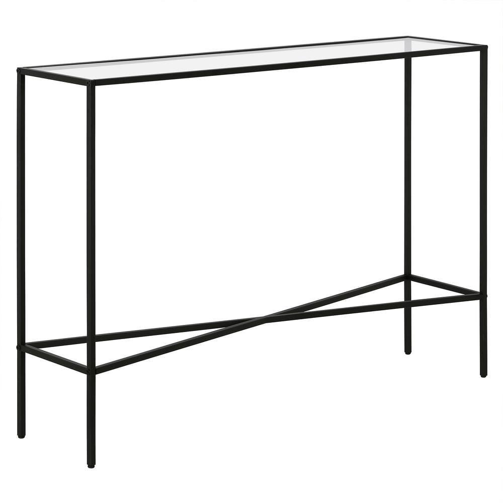 Evelyn&Zoe Henley 42" Wide Rectangular Console Table with Glass Top, Blackened Bronze