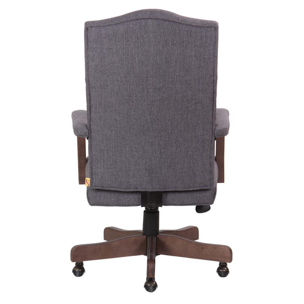 Traditional Executive Chair Slate Gray - Boss Office Products: Driftwood Base, Brass Castors, Pneumatic Lift