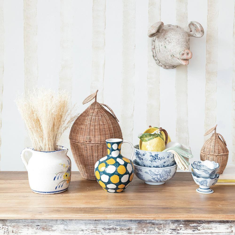 Creative Co-Op Floral Elegance Porcelain Bowl, Blue and White