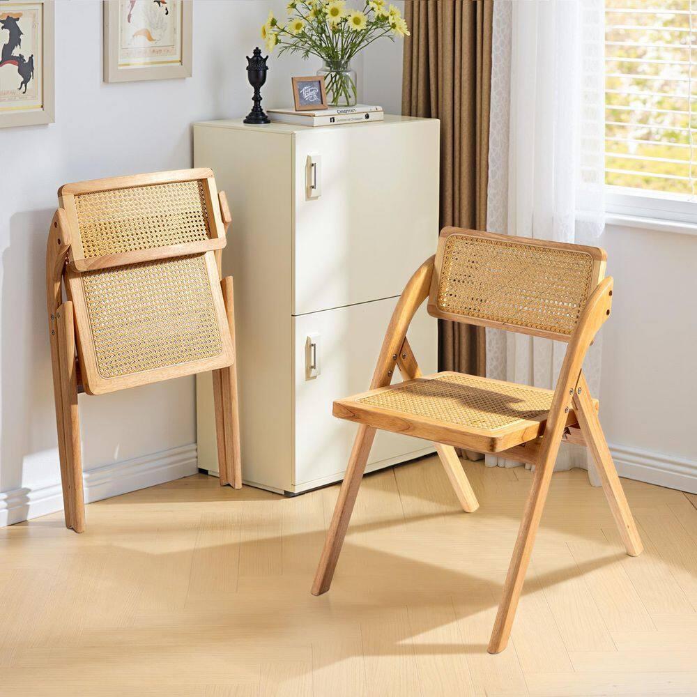 Karl home Wooden Rattan Folding Chairs 2 Pack, Portable Folding Chairs for Indoor, Ideal for Kitchen Dining Room, Office Wedding, Party, Picnic, Natural