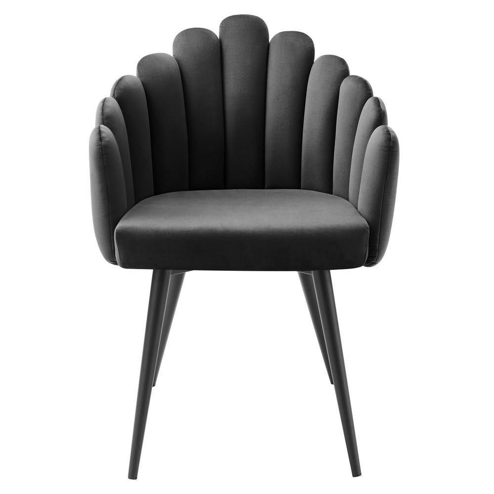 Modway Vanguard 19.5" Scalloped Back Velvet Dining Chair in Black/Charcoal