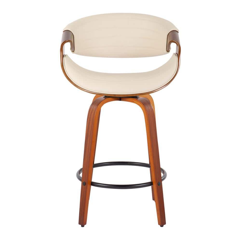 Set of 2 Symphony Counter Height Barstools with Back & Swivel, Cream/Walnut - Lumisource