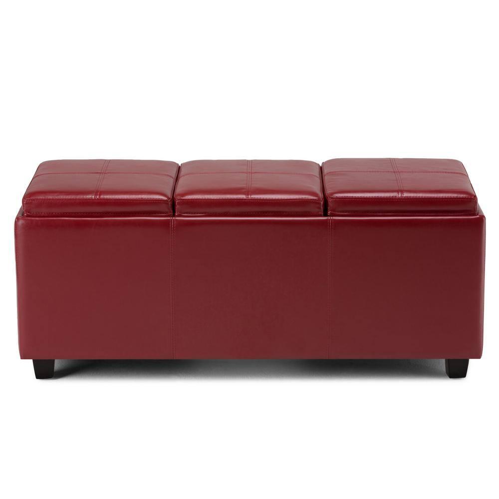 Simpli Home Avalon 42"W Upholstered Storage Ottoman with 3 Flip-Over Serving Trays