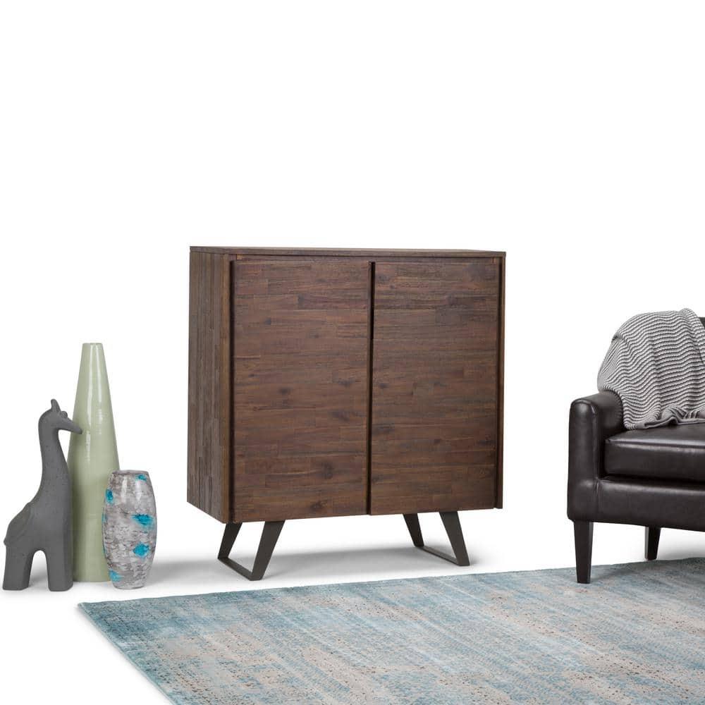 Distressed Charcoal Brown Acacia Wood Office Storage Cabinet