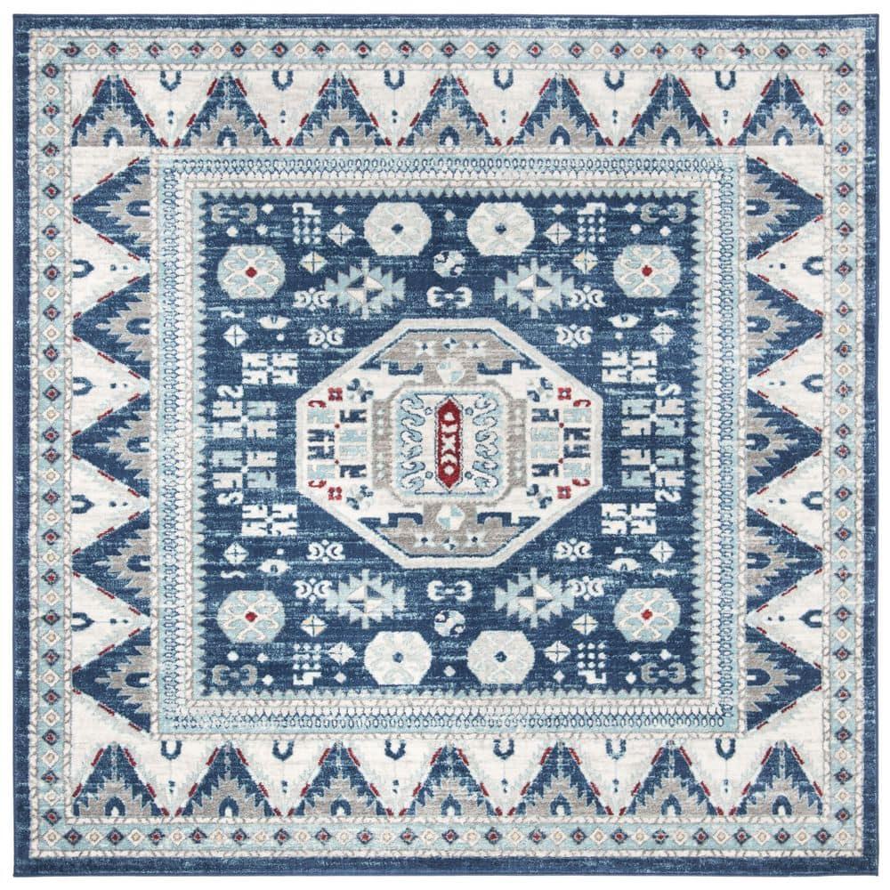 SAFAVIEH Kazak Diarmait Geometric Area Rug, Blue/Cream, 6'7" x 6'7" Square