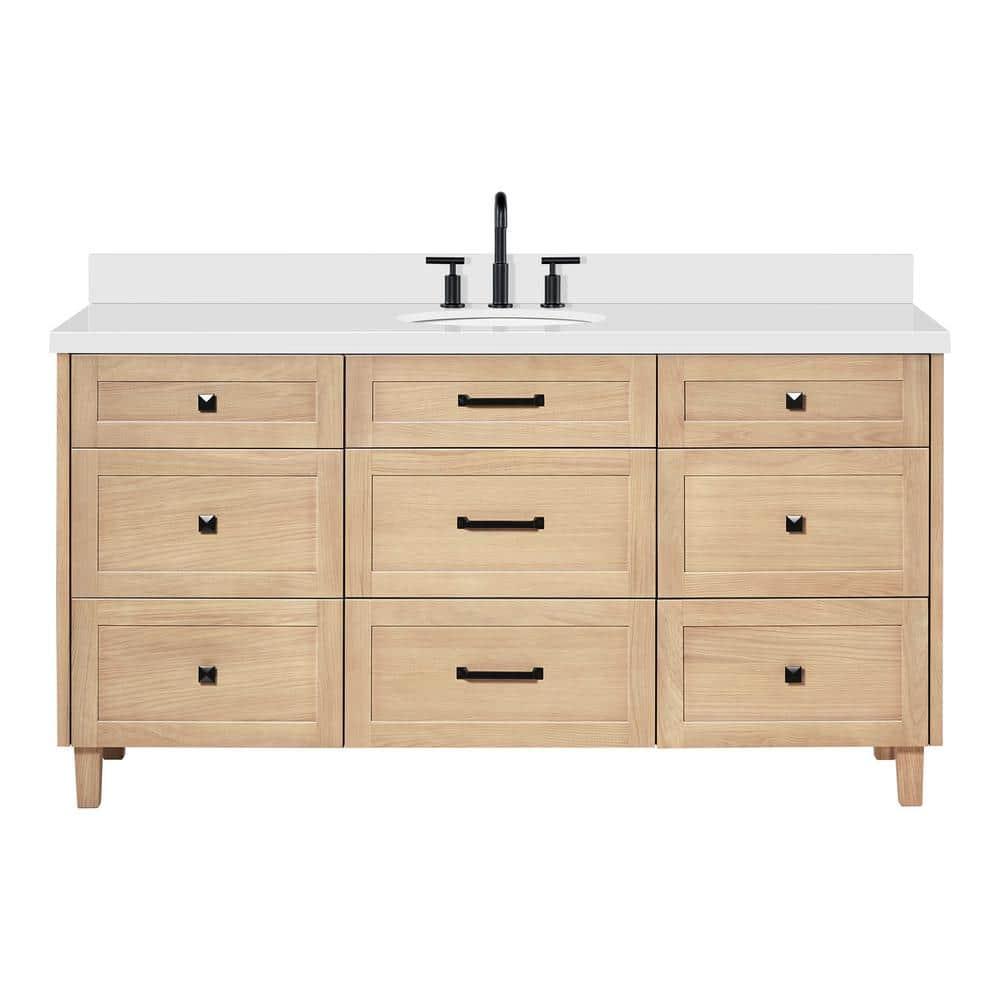 Ariel Bath Ariel Monrow 67 Inch Single Oval Sink Bathroom Vanity With Pure White Quartz Countertop