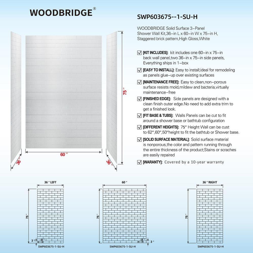 60 in. L x 36 in. W x 75 in. H 4-Pieces Alcove Shower Kit with Glue Up Shower Wall and Shower Pan in White and Black/BN