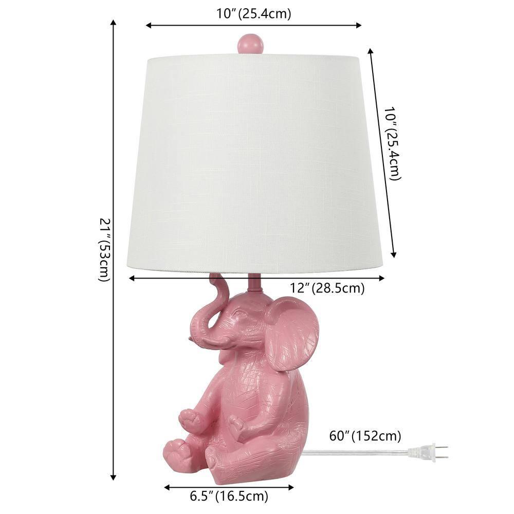 Kairi 21" Modern Shabby Chic Resin/Iron Happy Elephant LED Kids' Table Lamp with Phone Stand, Pink