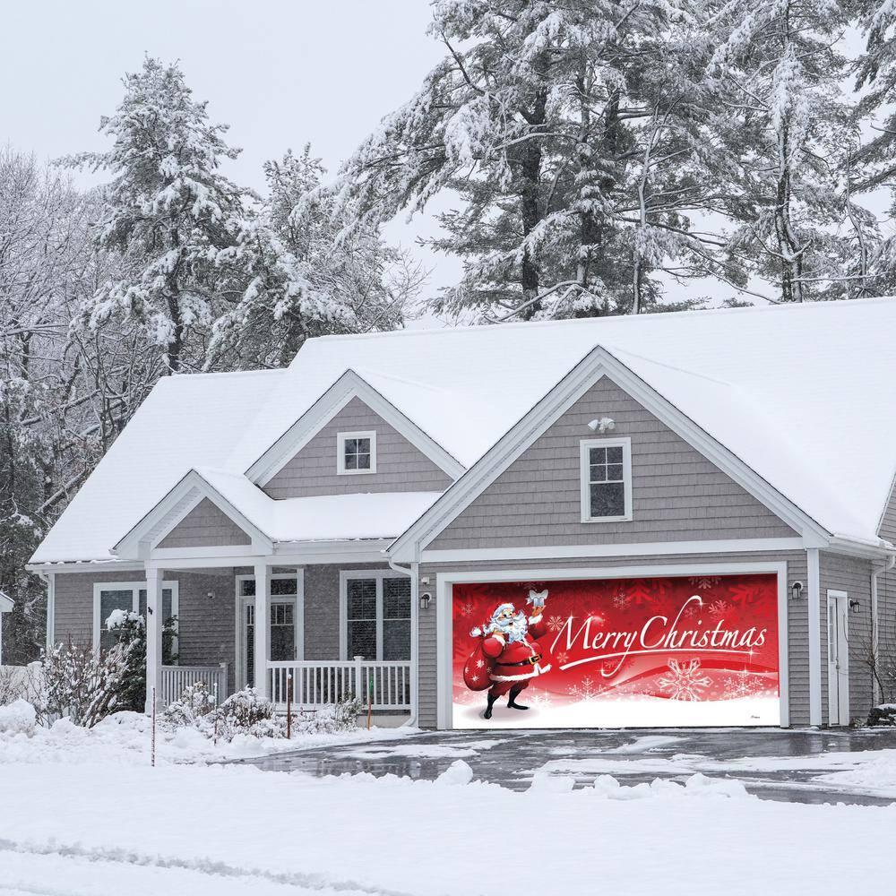 Garage Door Banner Cover 7 x 16 ft, Merry Christmas Santa Claus Carring Gifts Christmas Garage Door Decorations Holiday Christmas Backdrop Decor for Winter New Year Xmas Party