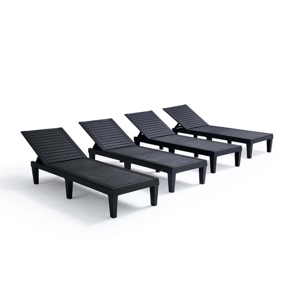 Nestl Waterproof Chaise Lounge Chair - Set of 4 Adjustable Lightweight Black Outdoor Patio Chairs