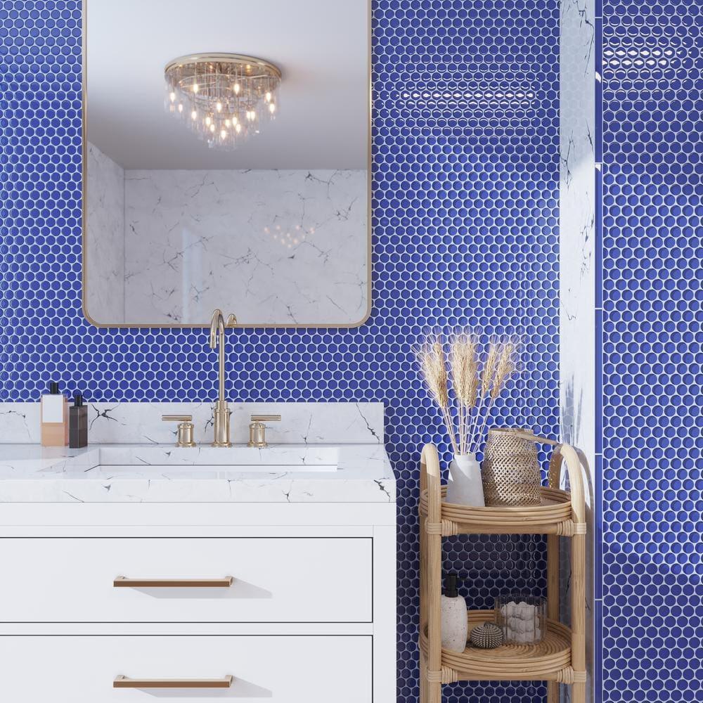 Apollo Tile Penny 1 " X 1 " Straight Edge Glass Mosaic Sheet Wall & Floor Tile