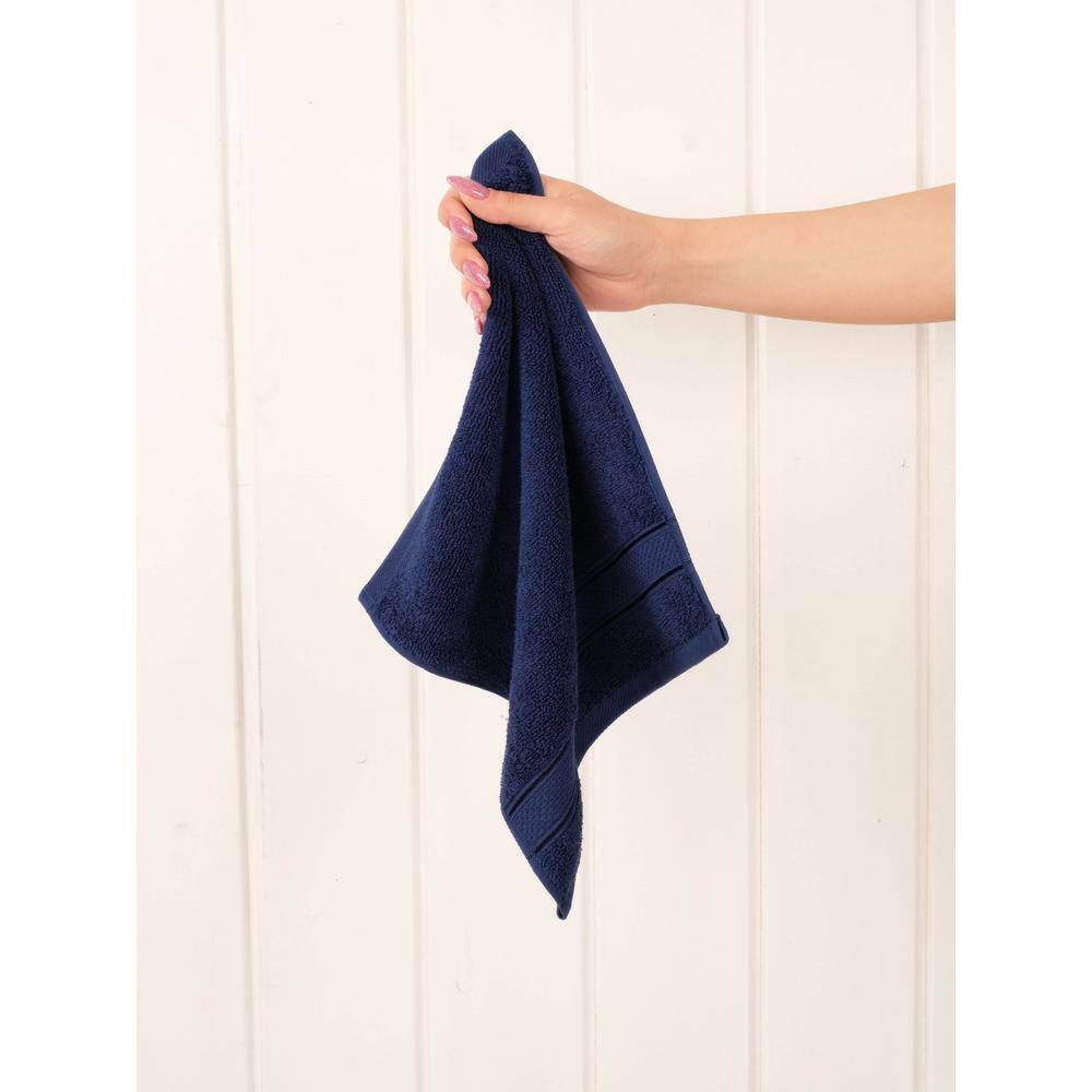 American Soft Linen Salem 4 Pack Washcloth Set, 100% Cotton Washcloth Hand Face Towels for Bathroom and Kitchen, Navy Blue