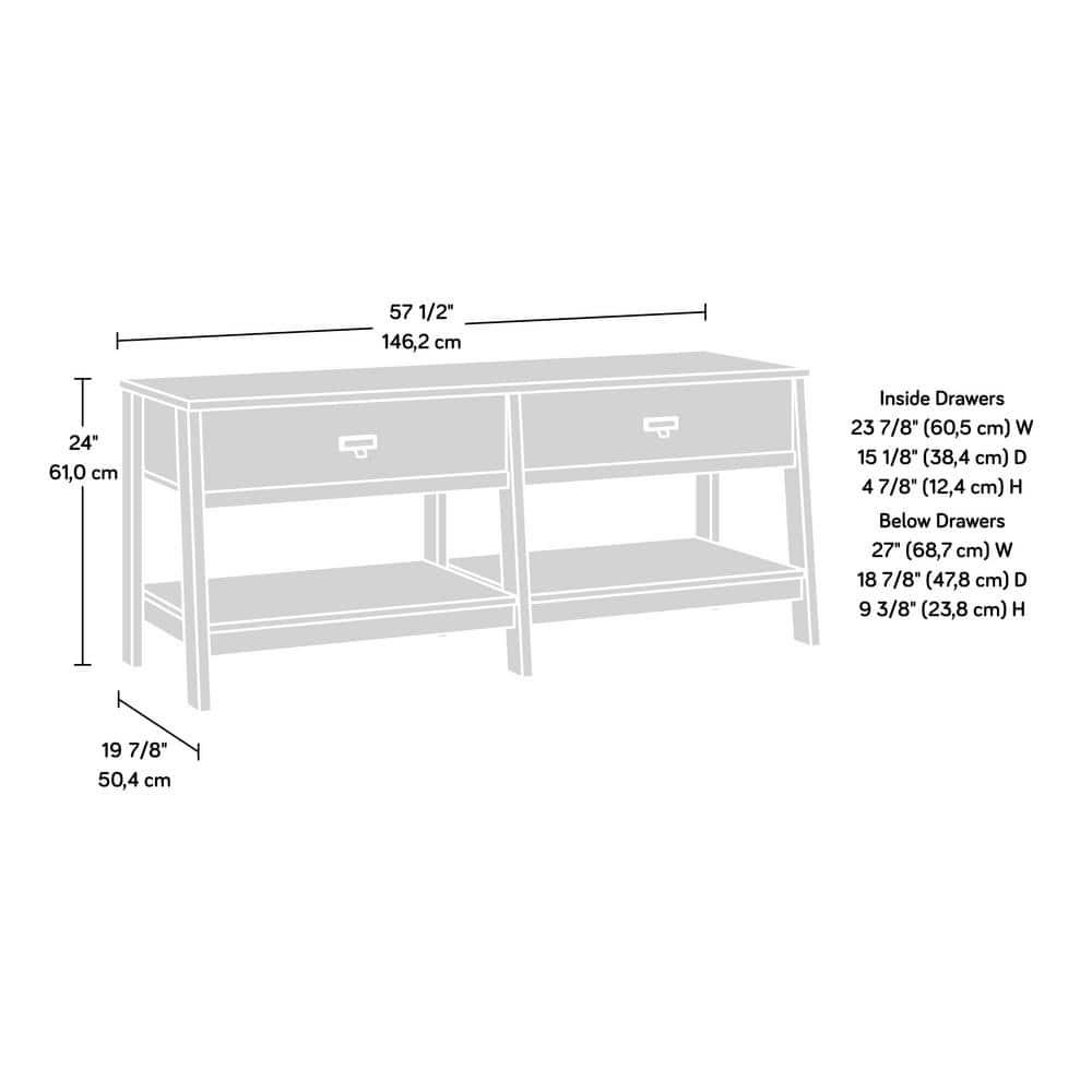 Sauder Trestle TV Stand with Drawers in Mystic Oak for TVs up to 60", Mystic Oak Finish