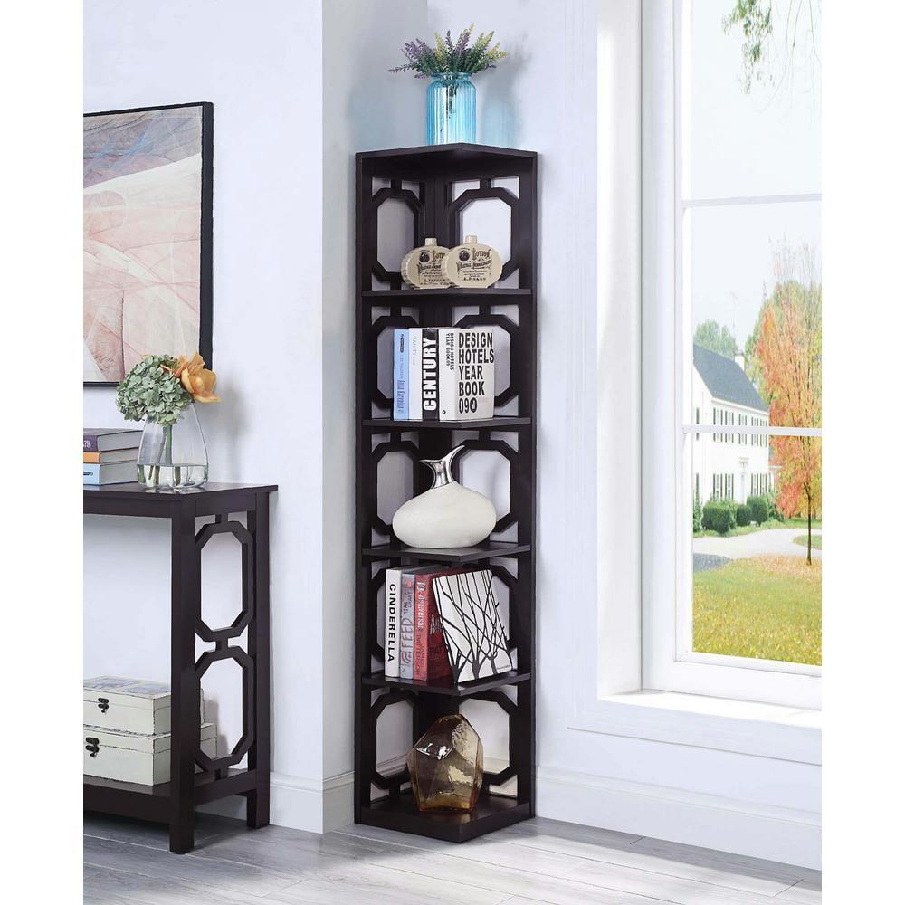 Convenience Concepts Omega Five-Tier Corner Bookcase in Espresso Wood Finish