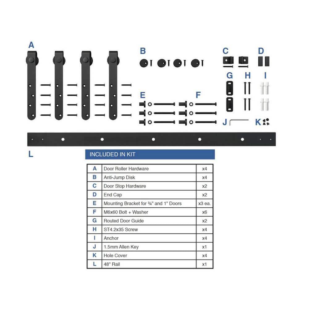American Pro Decor 4 ft Solid Steel Mini Sliding Rolling Barn Door Hardware Kit for Double Wood Doors