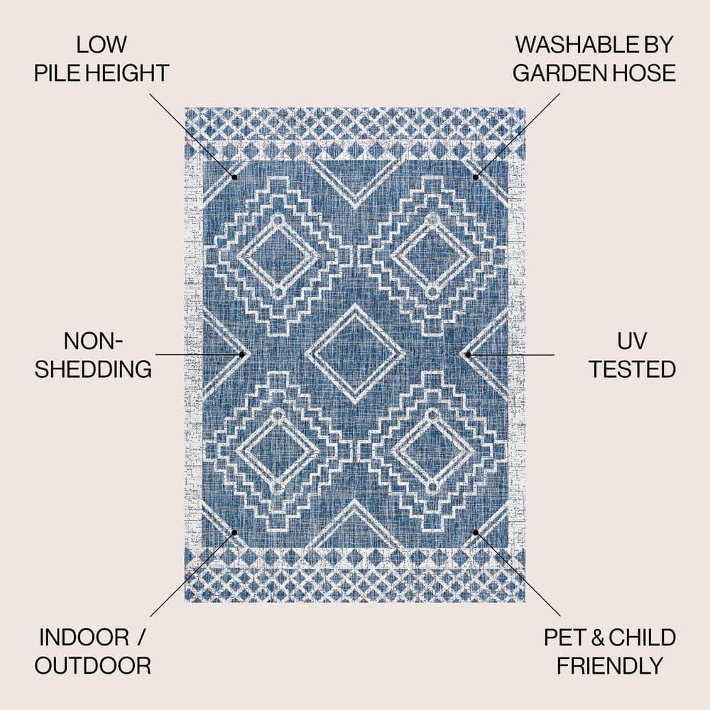 3'x5' Marokko Diamond  Medallion Indoor/Outdoor Area Rug, Blue/Ivory - JONATHAN Y