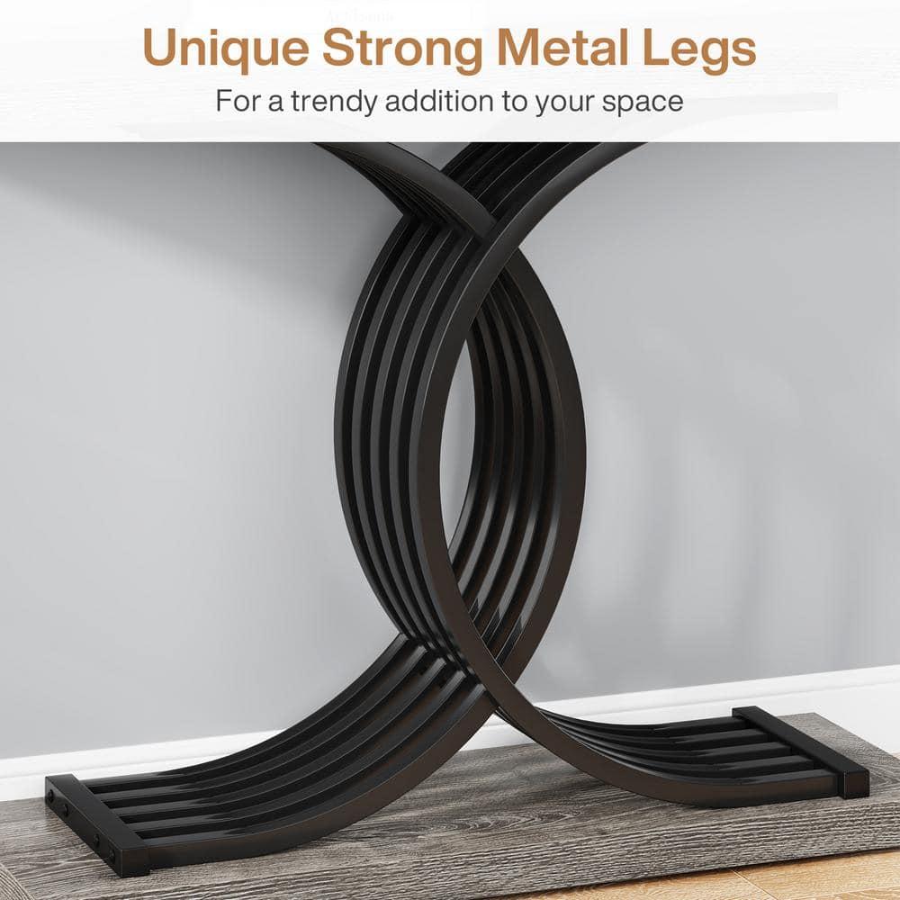 Tribesigns Modern 39-inch Console Tables, Farmhouse Entryway Table with Geometric Base, Wooden Narrow Hallway Table/Sofa Table for Living Room, Grey