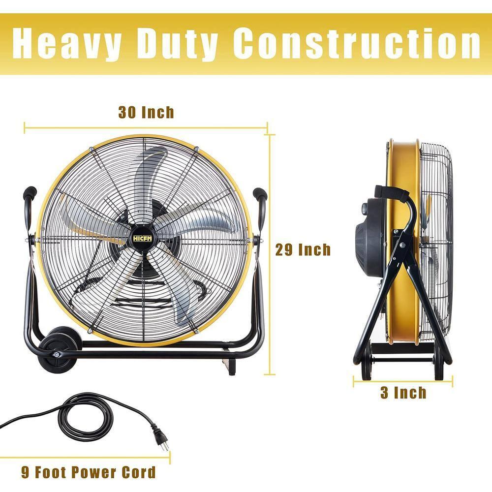24 in. 3 Speeds High Velocity Internal Oscillating Barrel Floor Fan in Yellow with Powerful 1/4 Motor