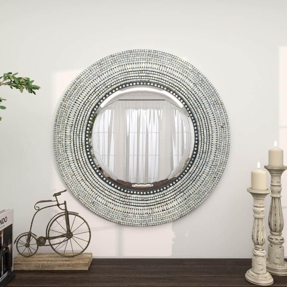 DecMode 39" x 39" Gray Handmade Mosaic Wall Mirror