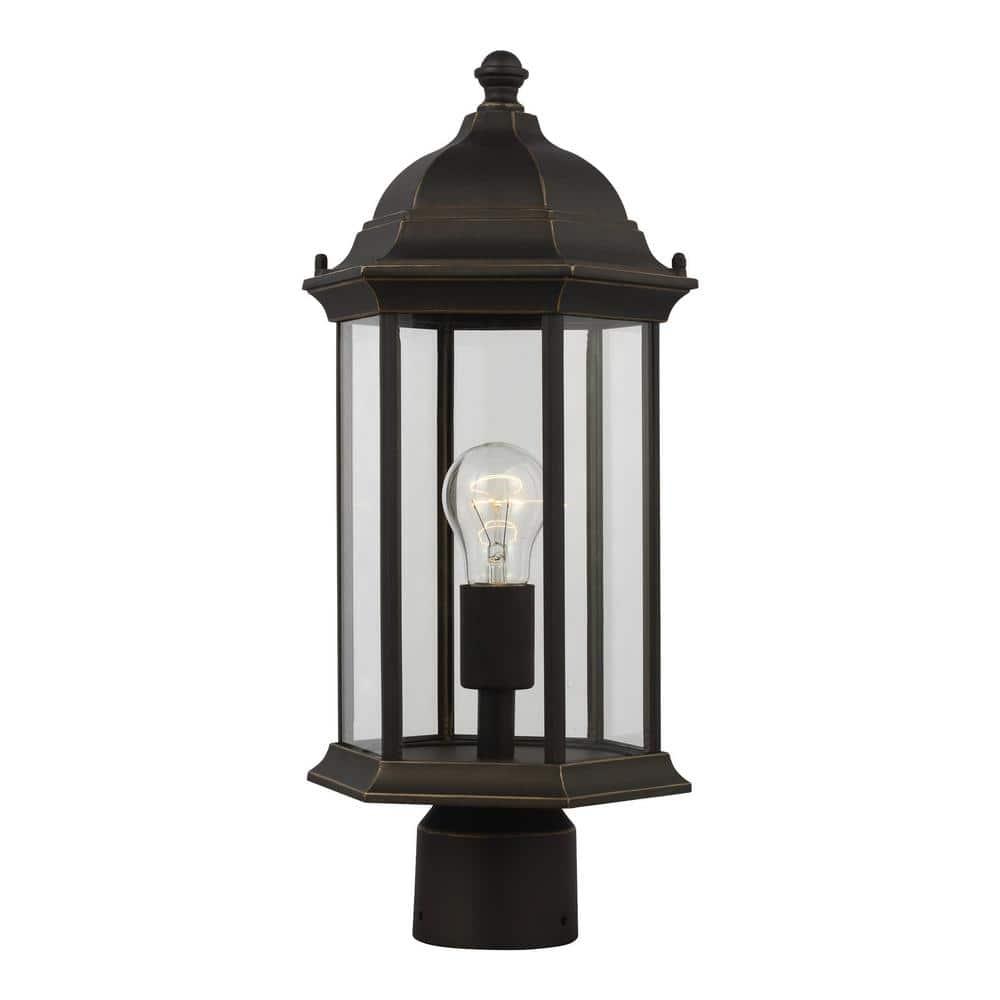 Antique Bronze Outdoor Post Lantern with Clear Glass Shade