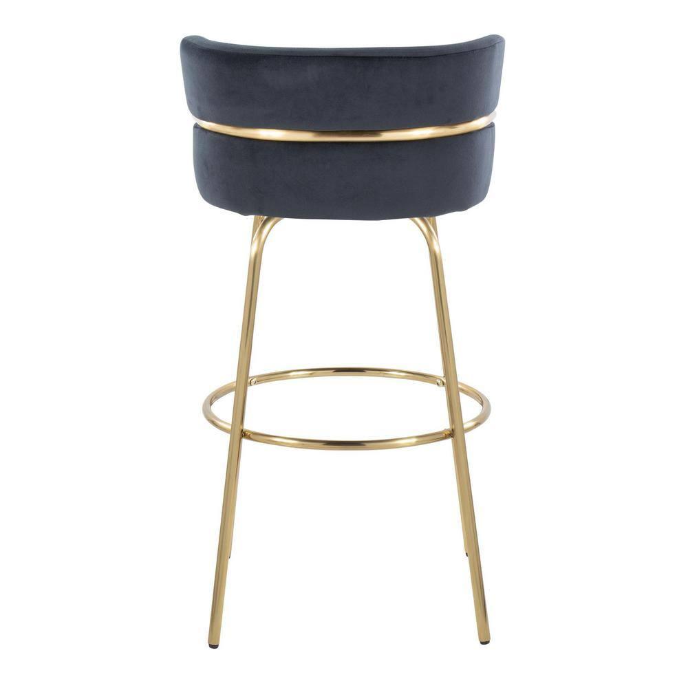 LumiSource Set of 2 Cinch-Claire Barstools Gold/Black: Velvet Upholstery, Swivel Function, Metal Legs
