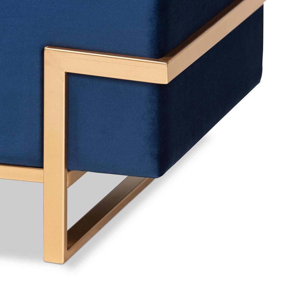 Parker Velvet Upholstered and Metal Storage Ottoman Blue/Gold - Baxton Studio: Rectangular Bench with Bow Pattern