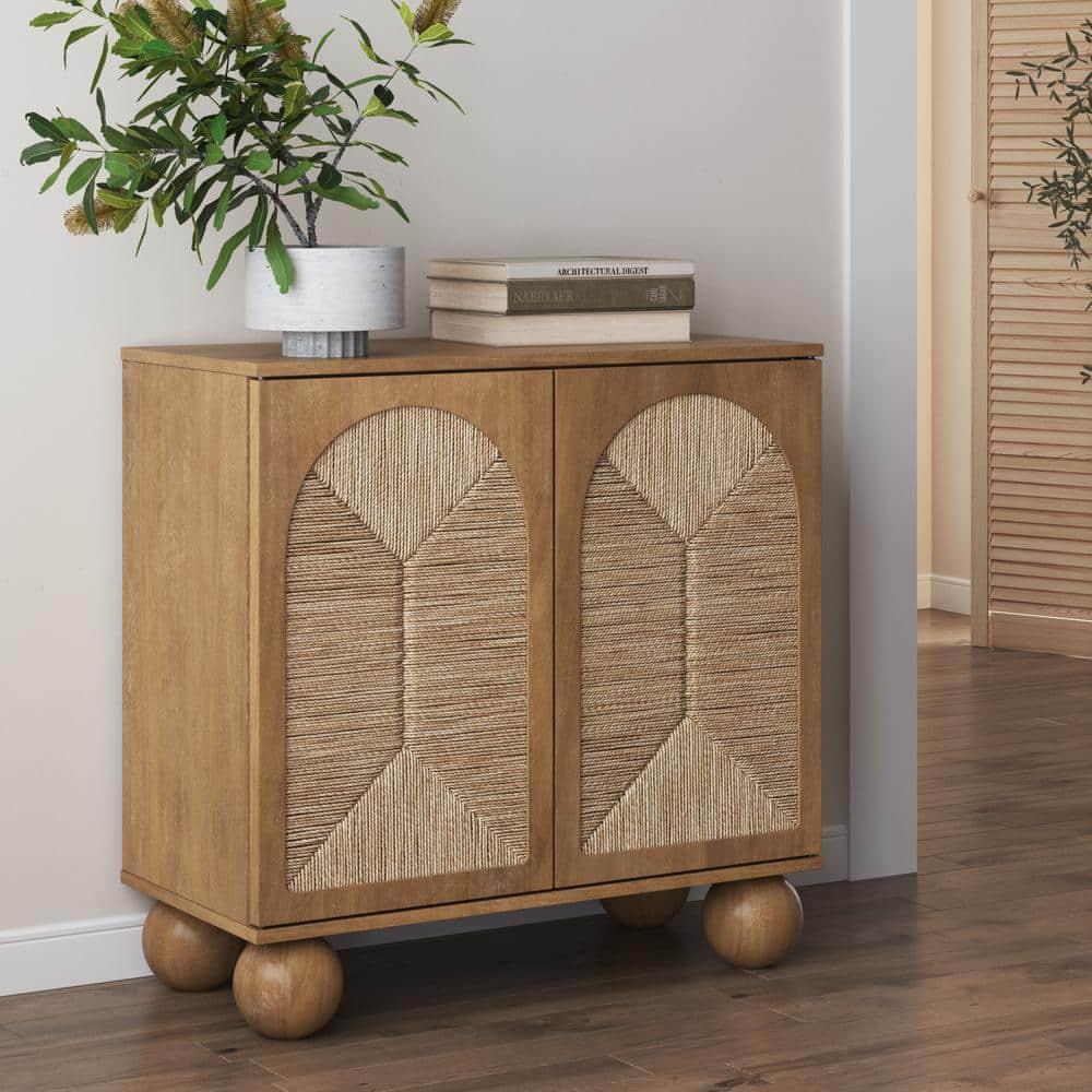 Nathan James Boho Storage Cabinet with Ball-Style Feet and Seagrass Door Panels