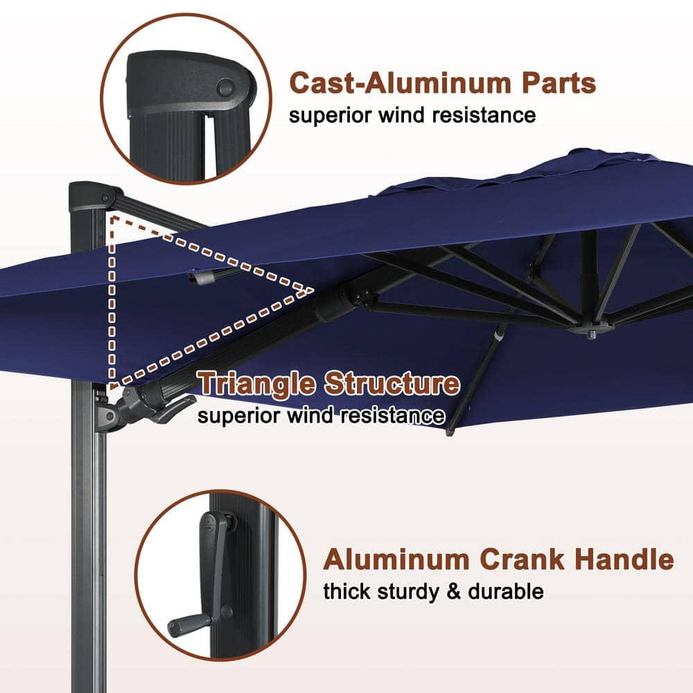 Mondawe 10x13 Ft Patio Cantilever Umbrella with Base,360° Rotation Offset and LED Light Panel,Large Rectangular Outdoor Umbrella for Pool Deck, Navy