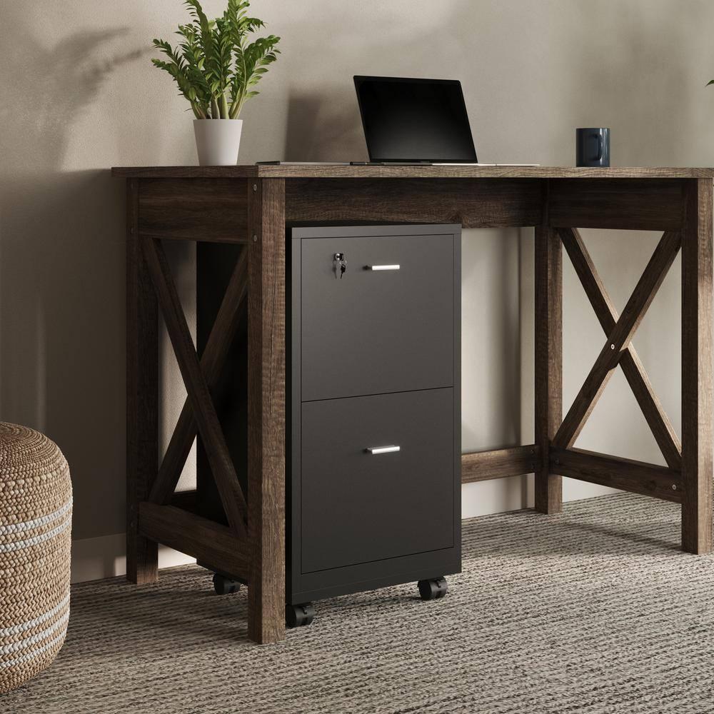 Lavish Home 2-Drawer File Cabinet with Lock and Rolling Wheels (Black)