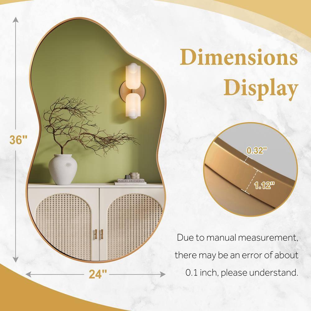 36 in. W. x 24 in. H Irregular Gold Aluminum Alloy Framed Wall Mirror Asymmetrical Wall Mirror