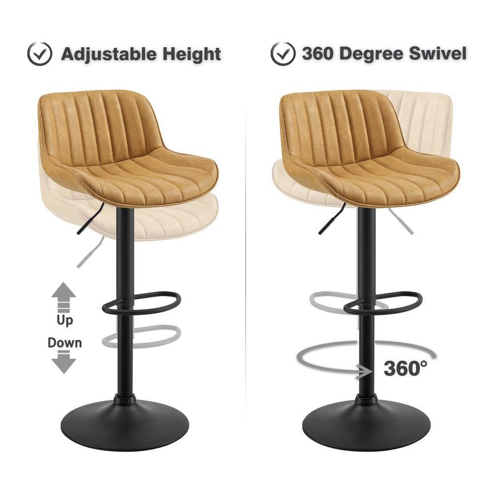 Art Leon Rustic Bar Stools Set of 2, Faux Leather with Backrest Chrome Legs, Upholstered Swivel Kitchen Stools, Gray