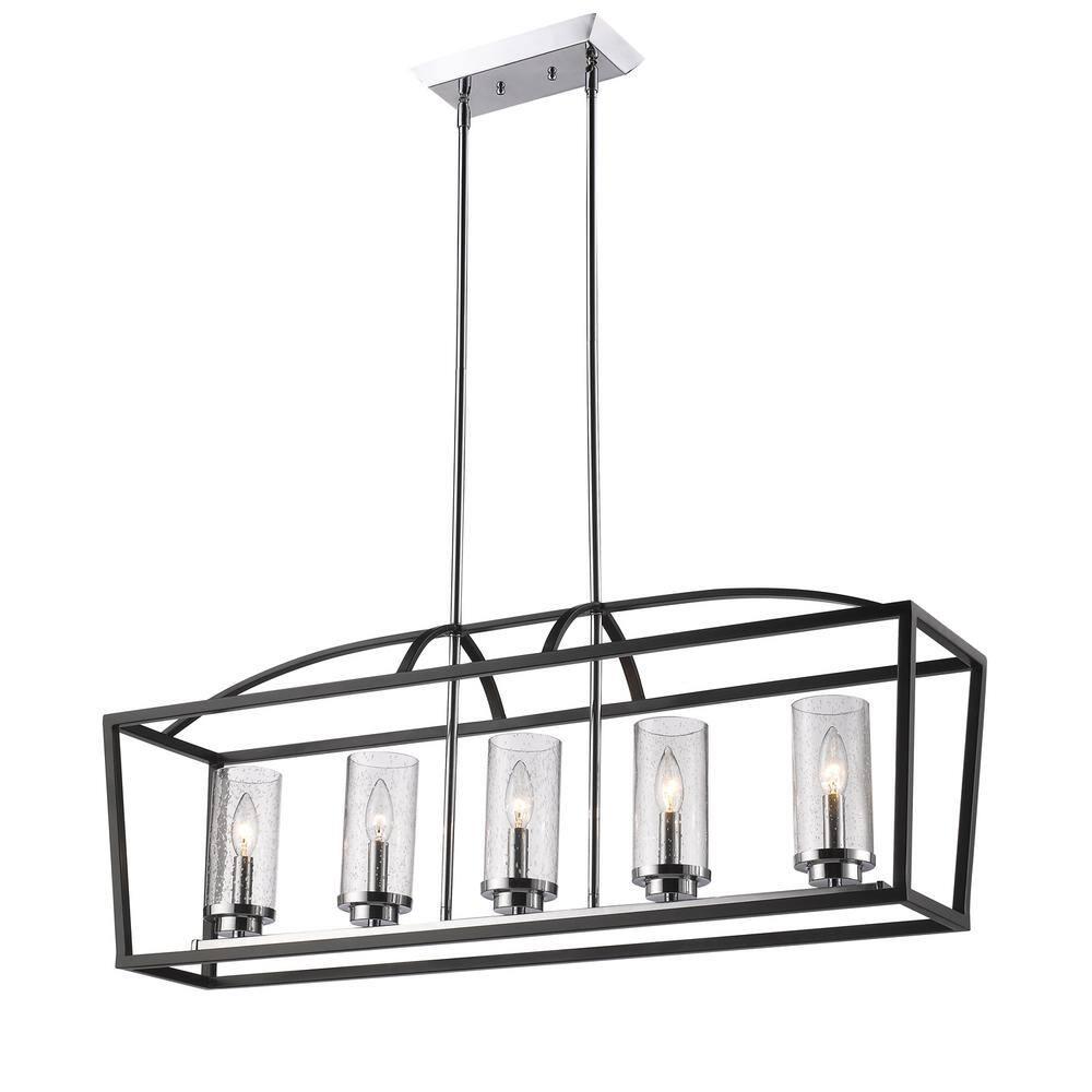 Mercer Matte Black 5-Light Linear Pendant with Seeded Glass