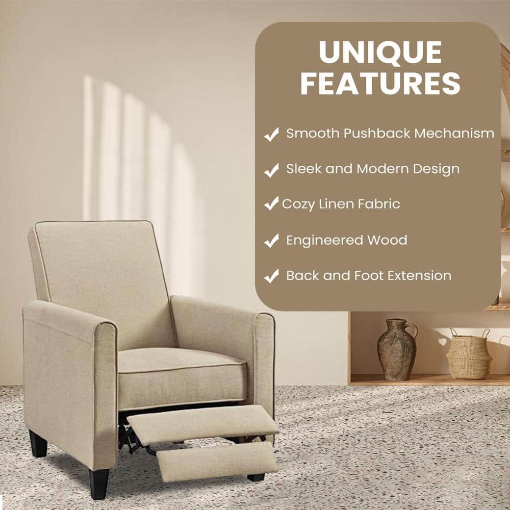 Landon Push Back Recliner Upholstered Club Chair by Naomi Home-Color:Mocha,Fabric:Linen