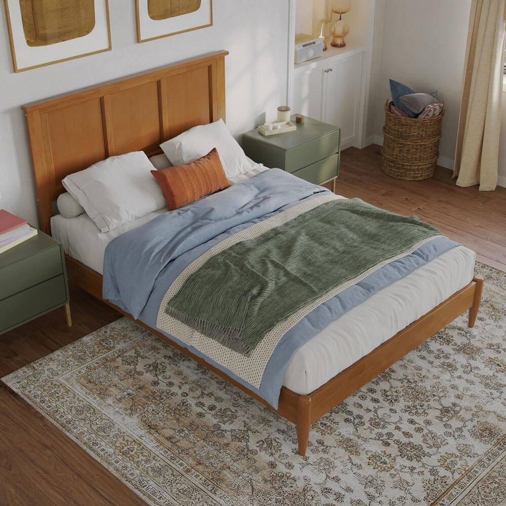 AFI Charlotte Full Solid Wood Low Profile Platform Bed, Light Toffee