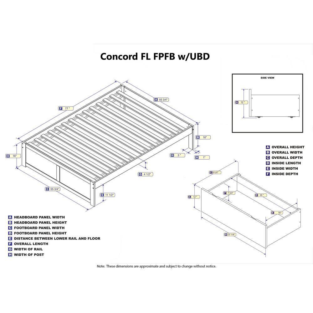 Concord Platform Bed with Flat Panel Foot Board and 2 Urban Bed Drawers, Multiple Colors, Multiple Sizes