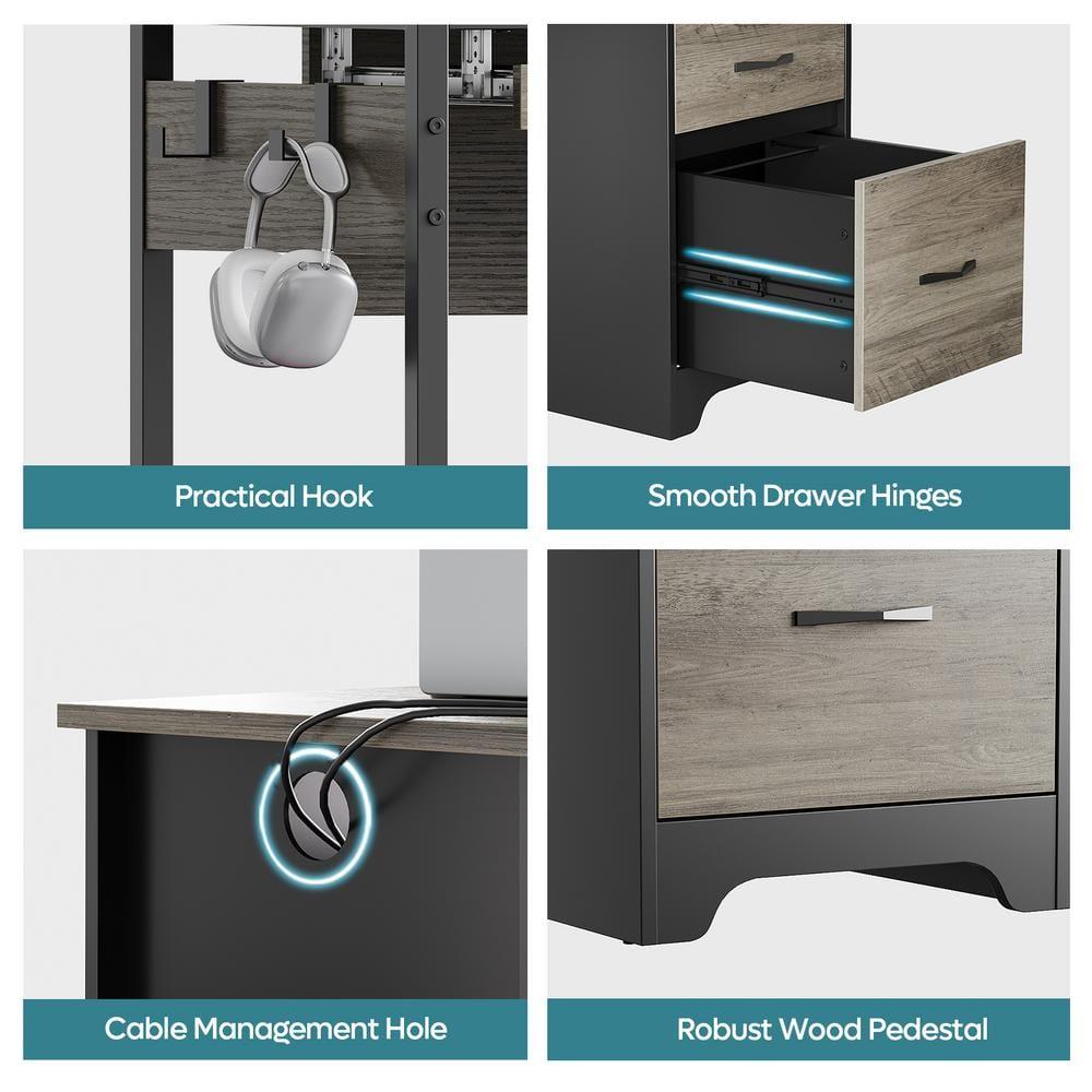 Bestier 48” Office Desk with Drawers, Computer Writing Desk with Keyboard Tray & 2 Hooks for Home Office, Gray