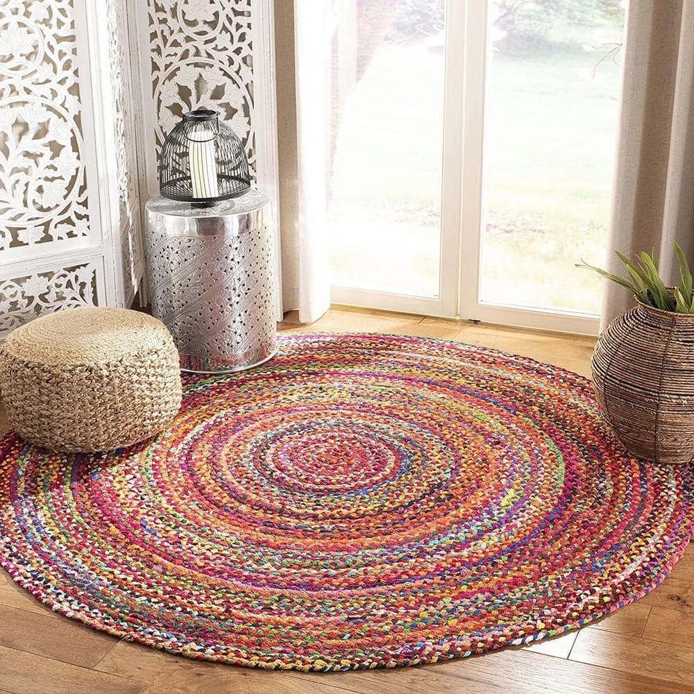 Unique Loom Braided Chindi Collection Area Rug - Layer (6' 1" Round Multi/Blue)
