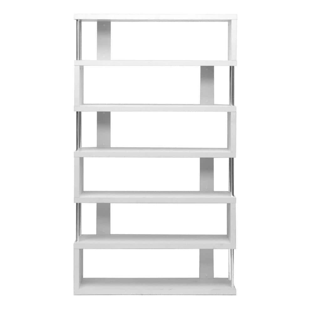 75.5" Barnes Six Shelf Modern Bookshelf White - Baxton Studio: Farmhouse Style, Wood Composite, 6-Tier Storage